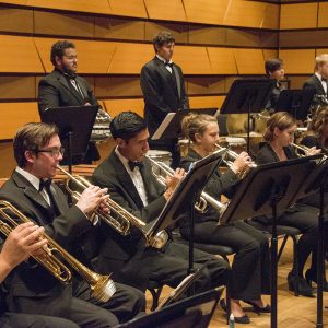 Trumpet section pictured performing