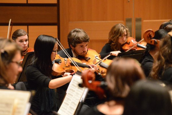 Viola section pictured performing