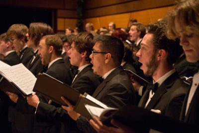 Four CSU choirs, including the Men's Chorus, participate in the annual Holiday Spectacular concert.