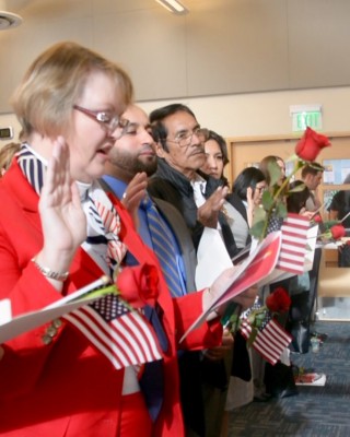 Ji Hye Chung taking the Oath of Allegiance and becoming a U.S. Citizen