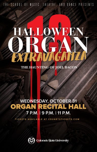Halloween Organ Extravaganza | the haunting of Joel Bacon | Wednesday, October 31 Organ Recital Hall | 7pm, 9pm and 11pm promotional poster