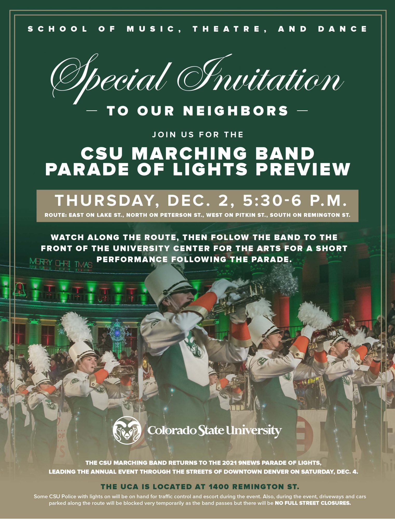 CSU Marching Band 2021 Parade of Lights Preview at the UCA