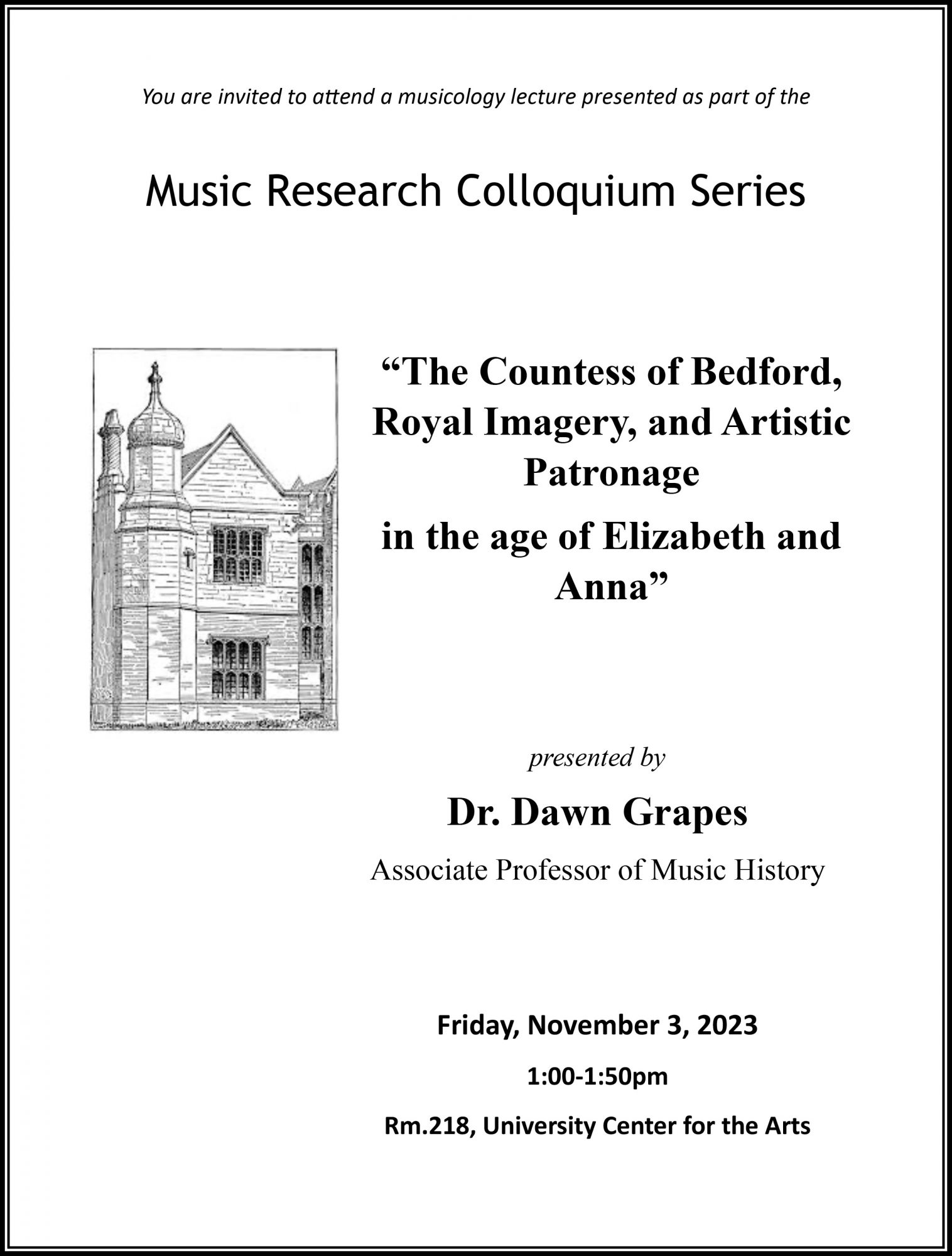 Music Research Colloquium Series: presentation by Dr. Dawn Grapes